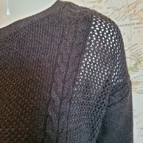 American Eagle Outfitters cotton black loose weave cable drop shoulder sweater M - Picture 3 of 12